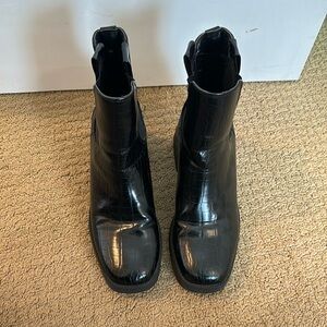 Chunky Heel Croc Embossed Ankle Boots